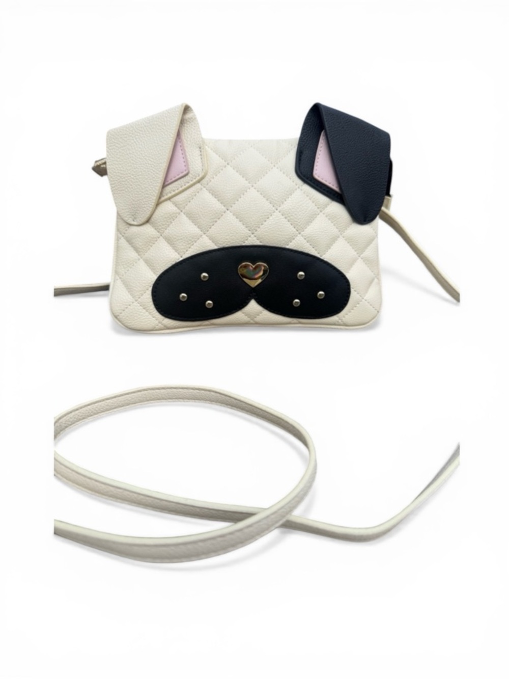 EUC Betsey Johnson Kitsch Cream Quilted Dog Face Crossbody Bag